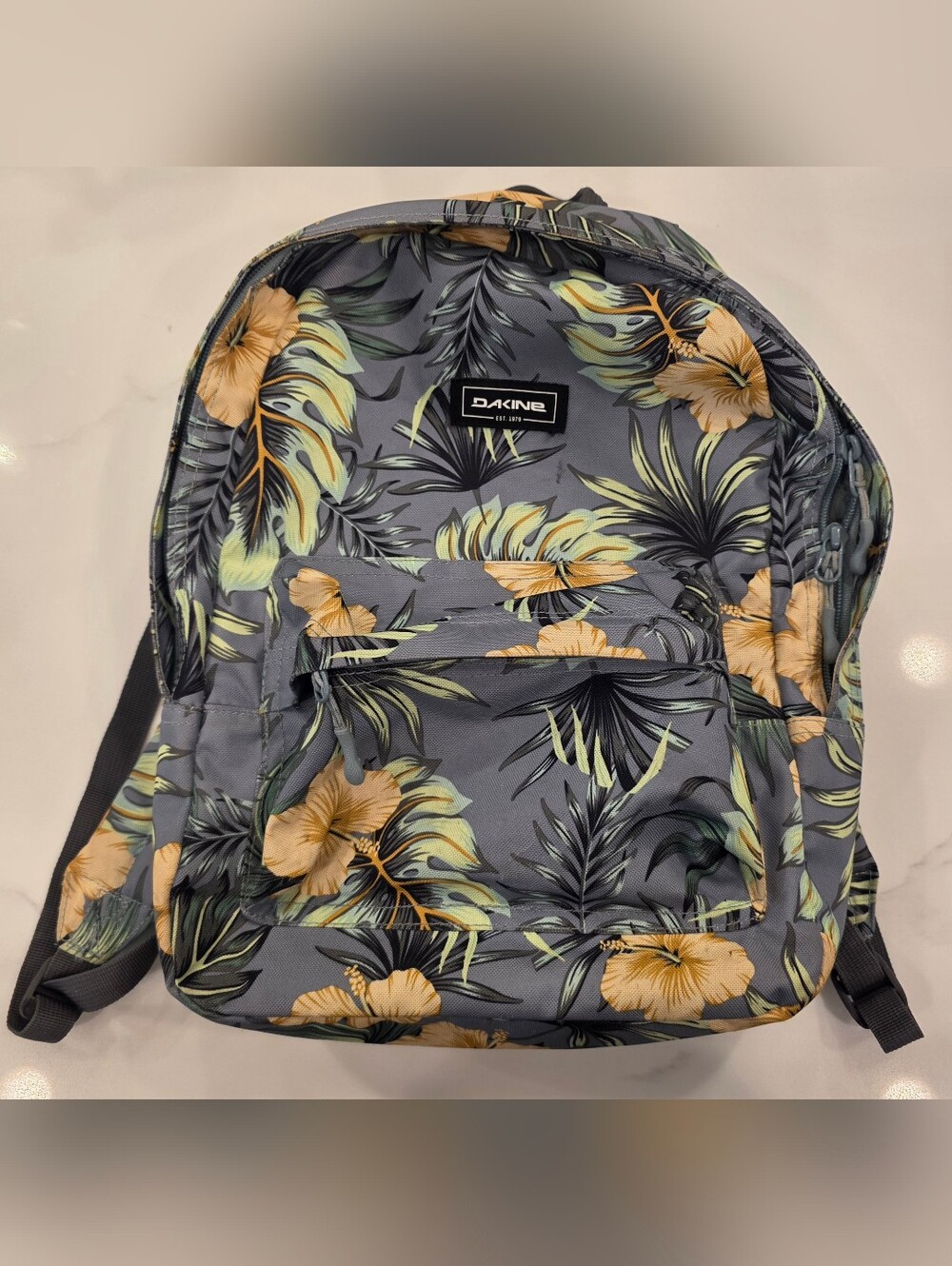Dakine Gray Backpack with Yellow Floral Hibiscus Print